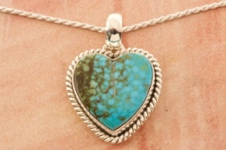 Artie Yellowhorse Genuine Kingman Turquoise Sterling Silver Heart Pendant